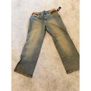 Style & Co Jeans Womens 12 Blue Lace Pocket Detail Straight Leg Sandblasted Wash